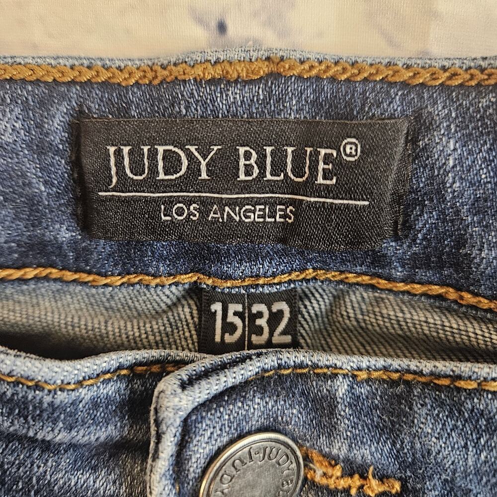 Judy Blue Jeans Women’s 15/32 Blue Mid Rise Boyfriend Fit Distressed Stretch - Picture 4 of 8